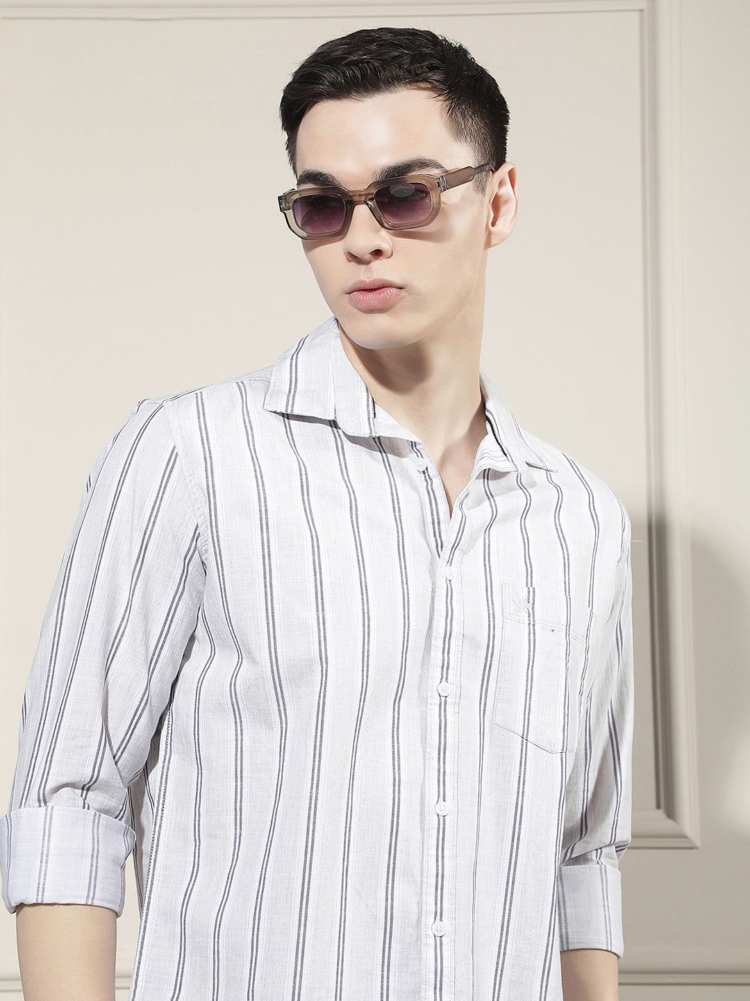 Grey Vertical Stripes 100% Cotton Shirt