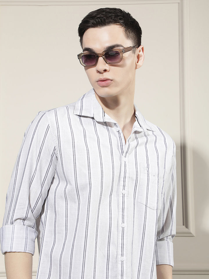 Grey Vertical Stripes 100% Cotton Shirt
