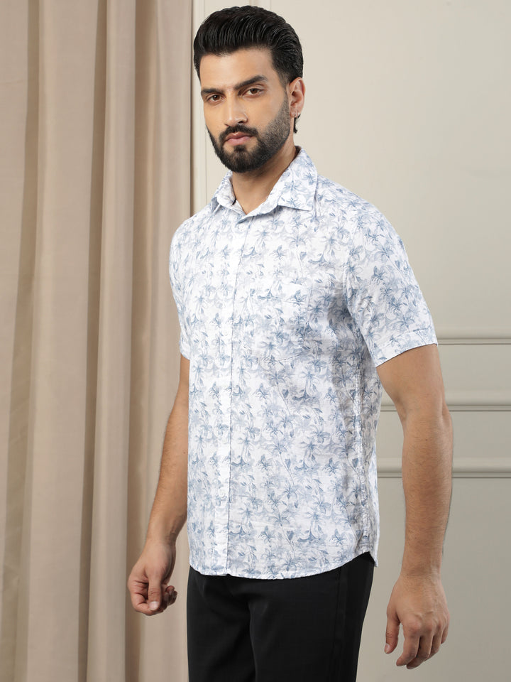 Blue Floral Print 100% Cotton Shirt