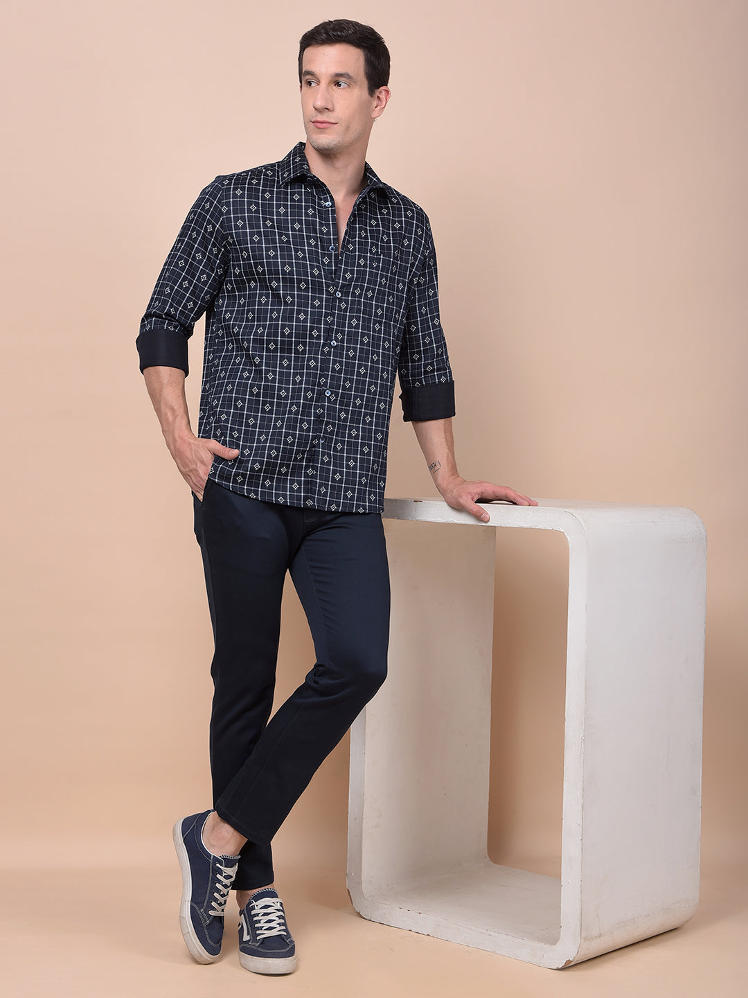 Tailored Trim Blue Printed Shirt
