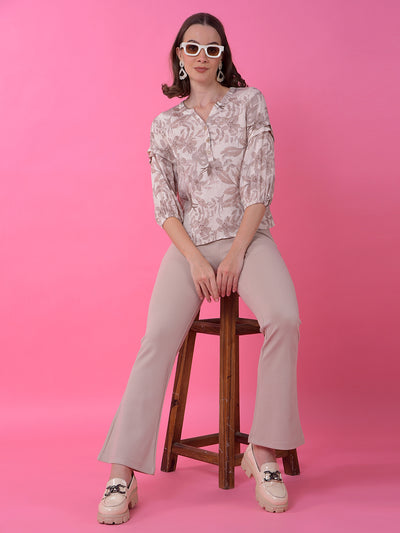 Beige Jacquard Bootcut Treggings
