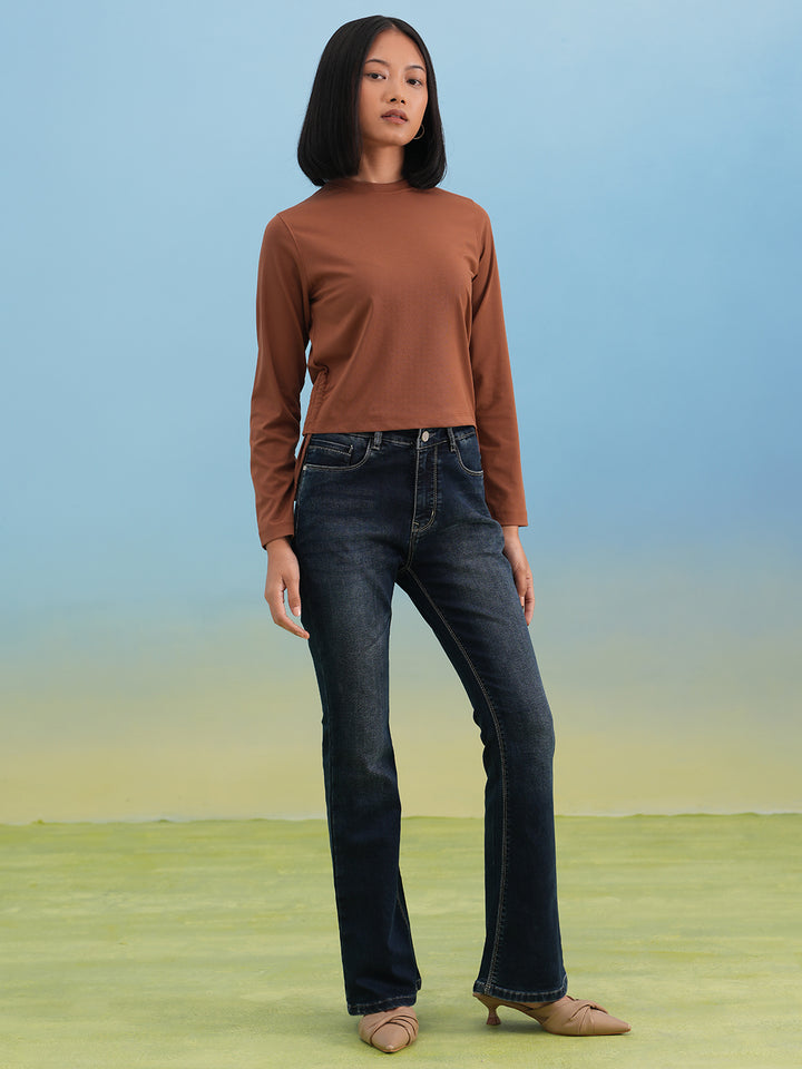 Warm Brown Solid Knit Tee