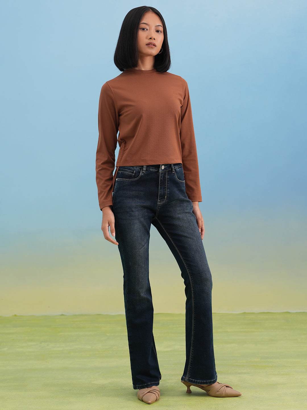 Warm Brown Solid Knit Tee