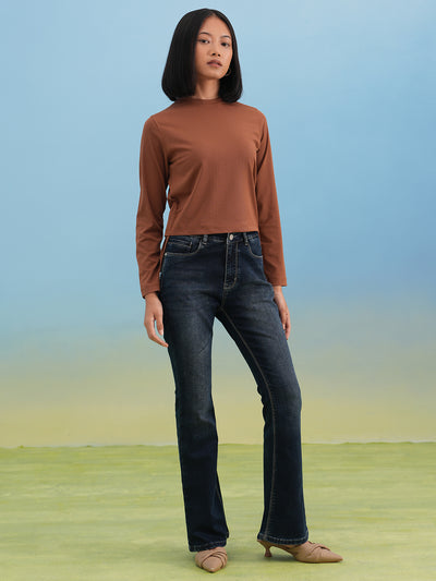 Warm Brown Solid Knit Tee