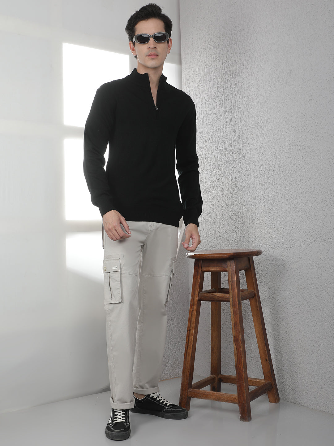 Black Knitted Mock Neck Sweater