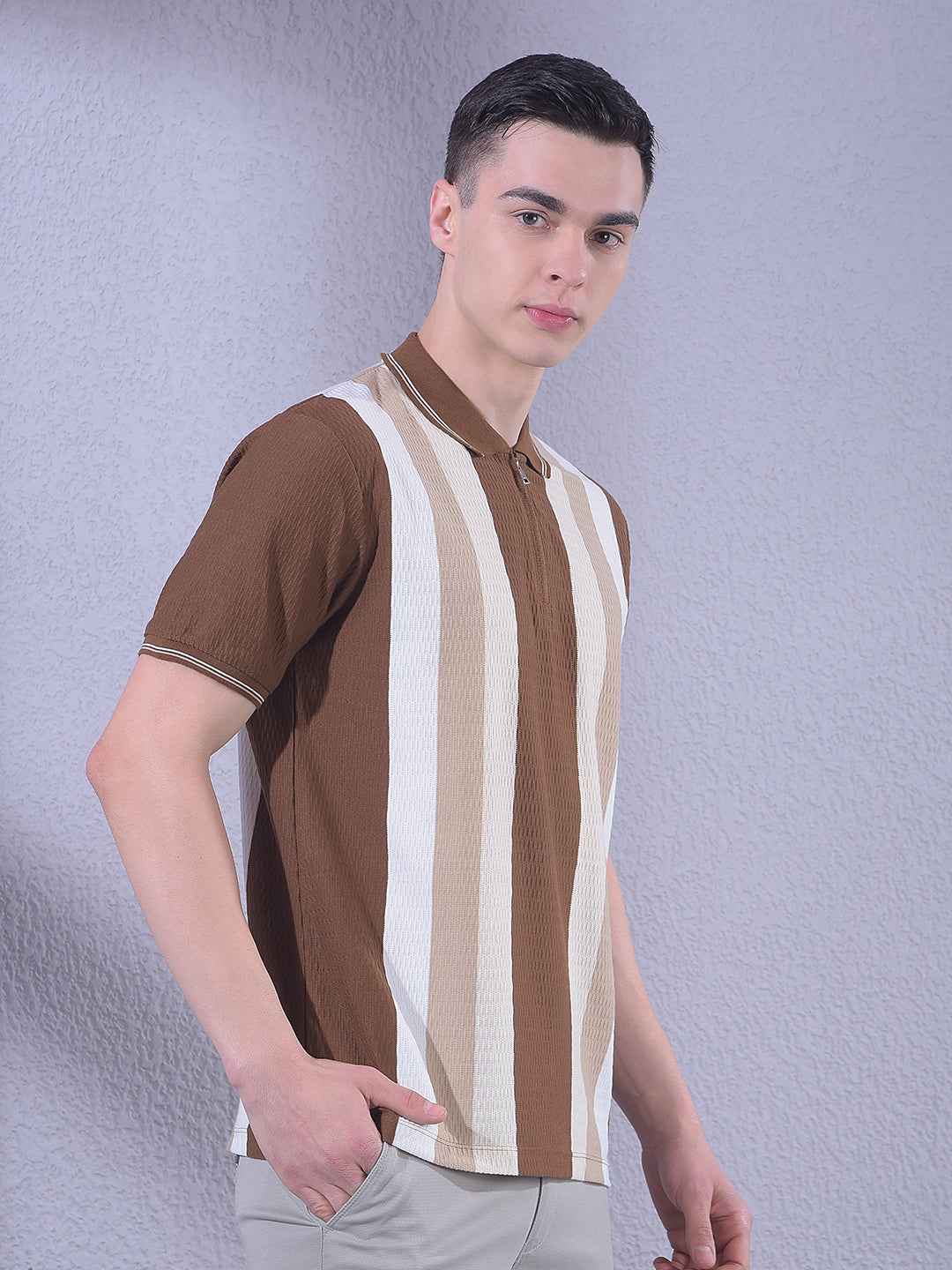 Brown Vertical Stripes T-Shirt