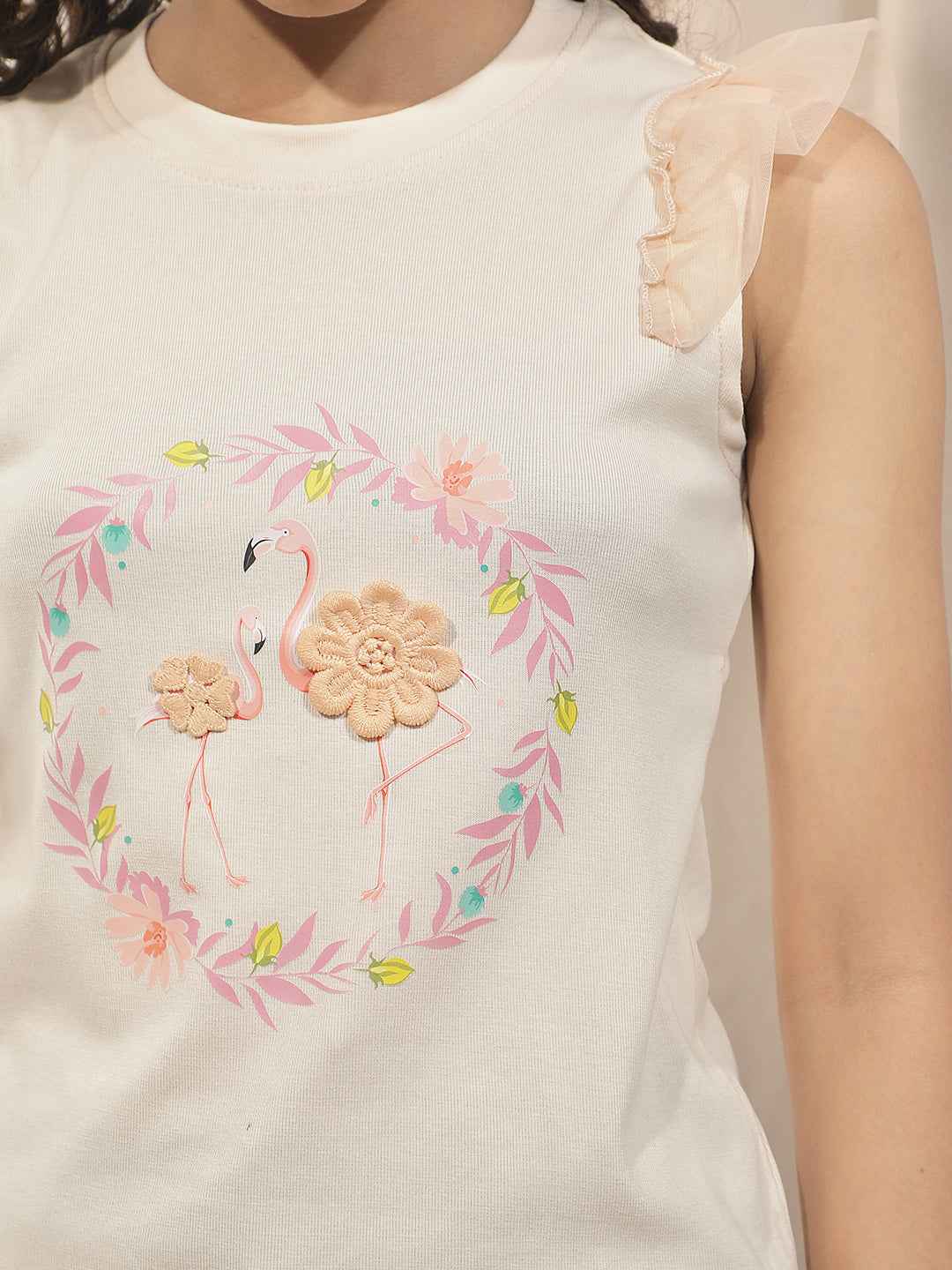 Peach Graphic Print Sleeveless Modal T-Shirt