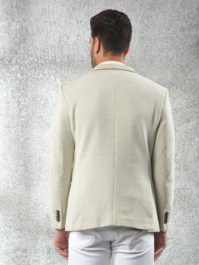 Beige Vertical Stripes Notched Lapel Single-Breasted Blazer