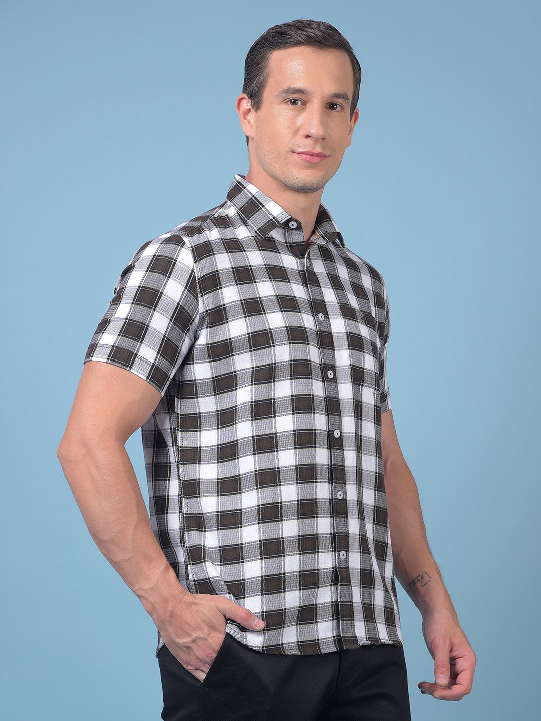 Olive Checked 100% Cotton Shirt