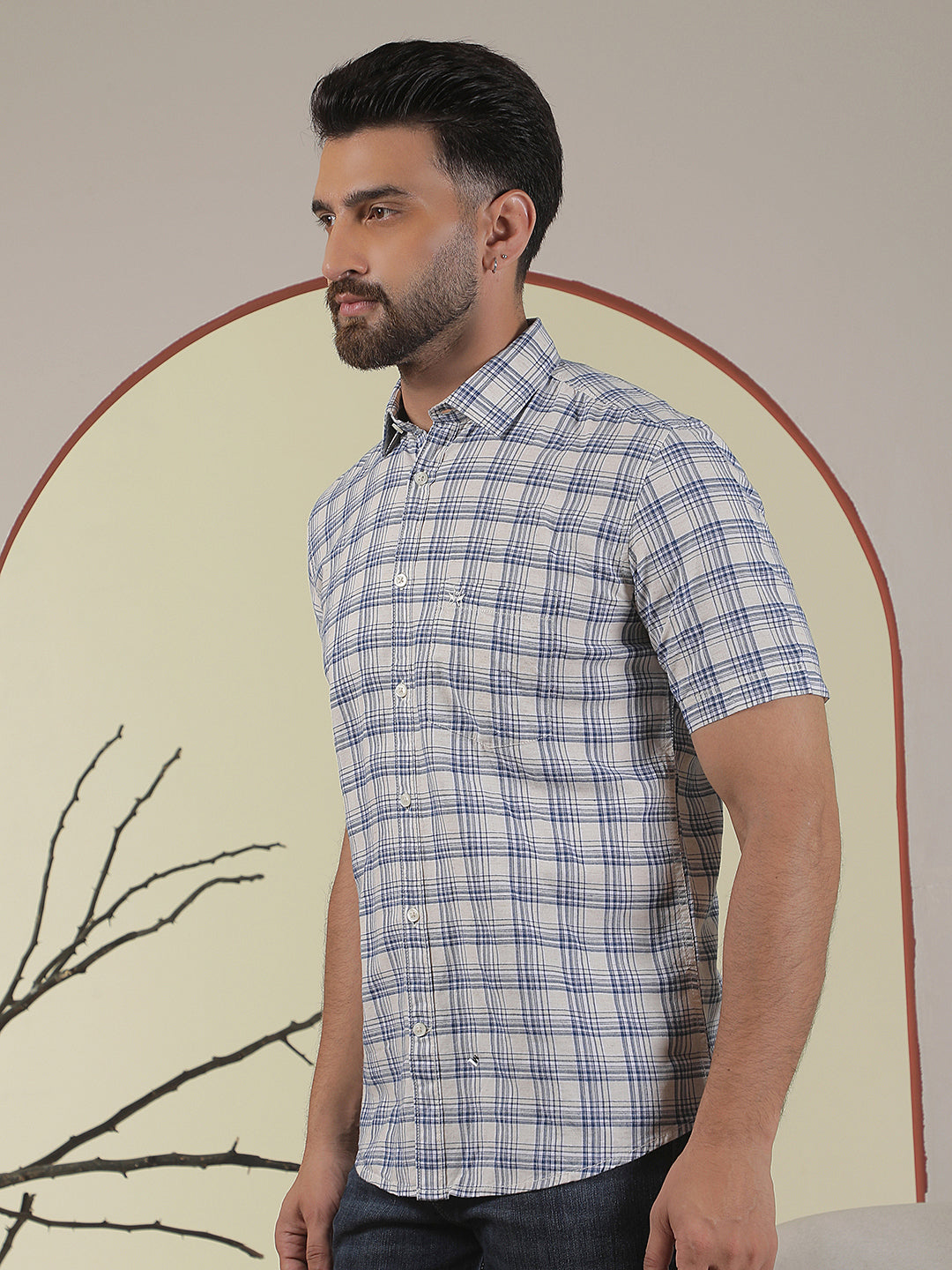 Blue Checked Linen Shirt