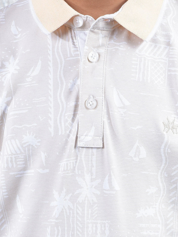 Peach Printed Polo Neck T-Shirt