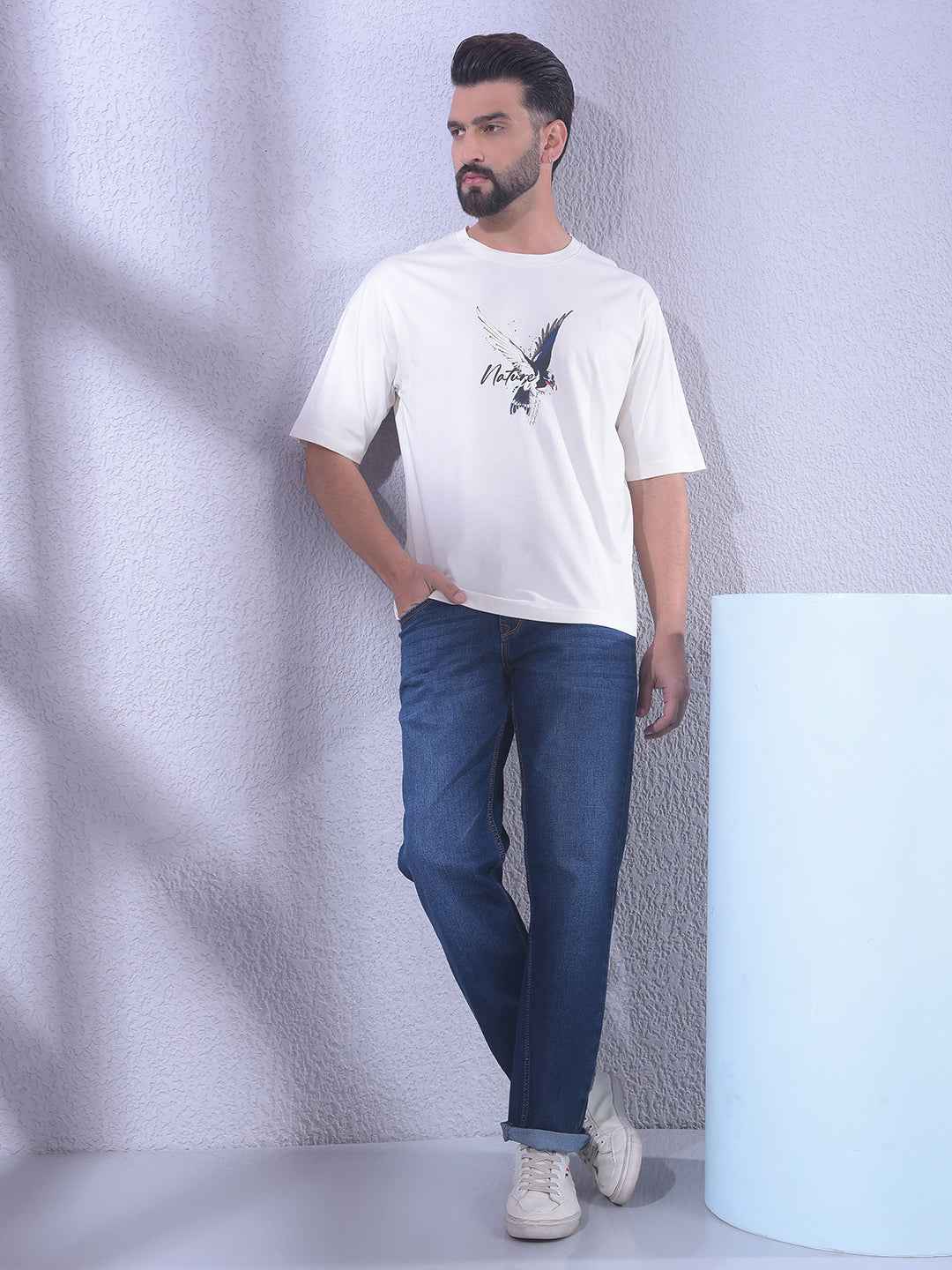 White Graphic Print 100% Cotton Oversize T-Shirt