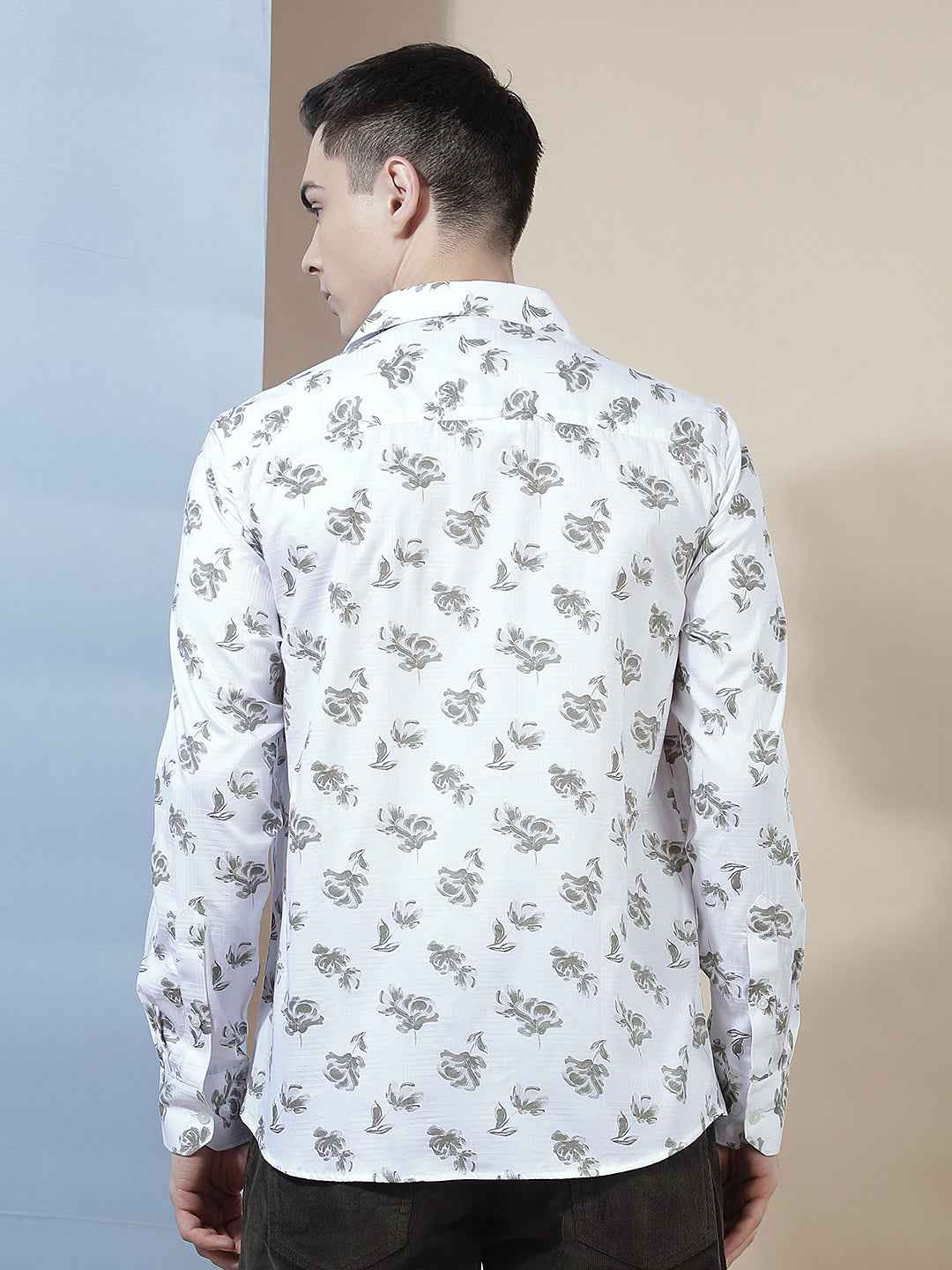 White Floral Print 100% Cotton Shirt
