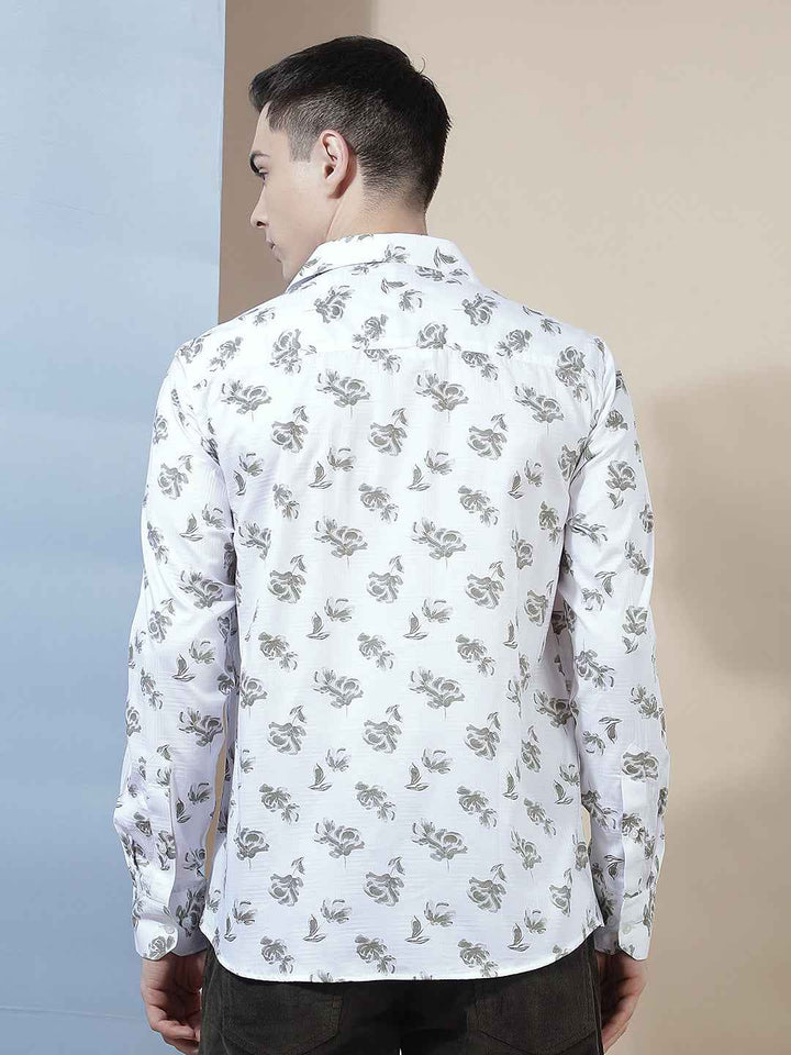 White Floral Print 100% Cotton Shirt