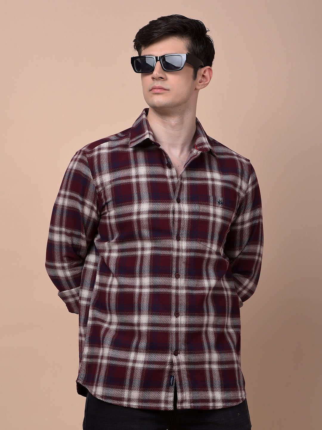 Maroon Checked 100% Cotton Shirt