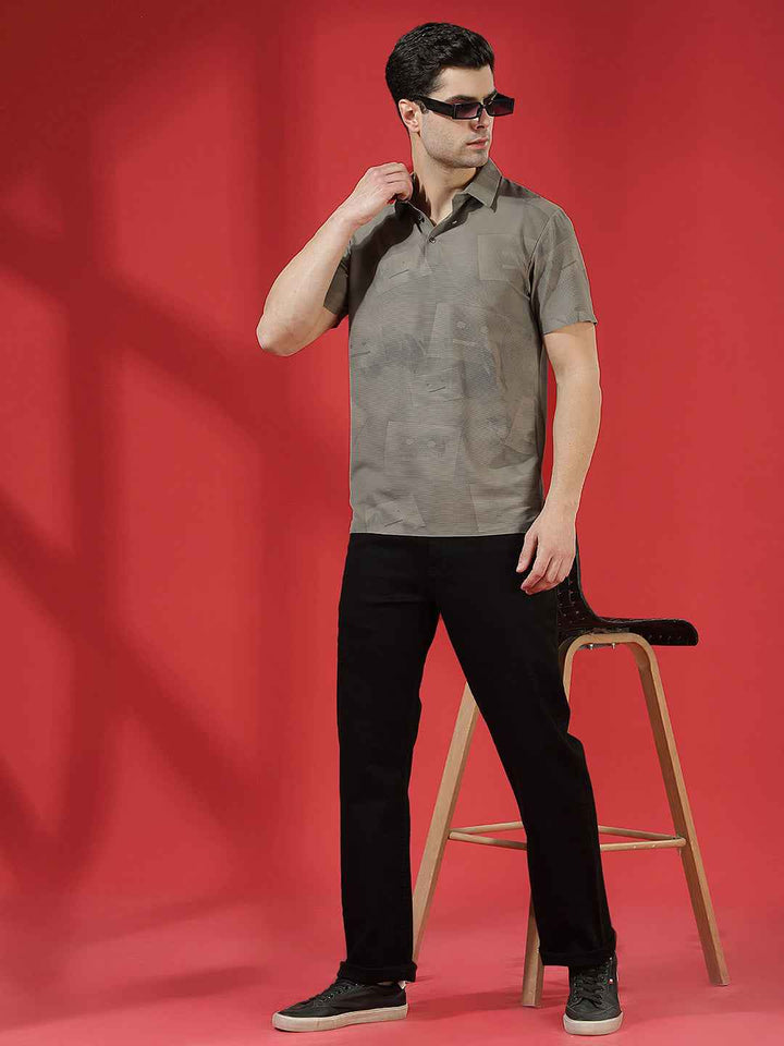 Brown Graphic Print Polo T-Shirt