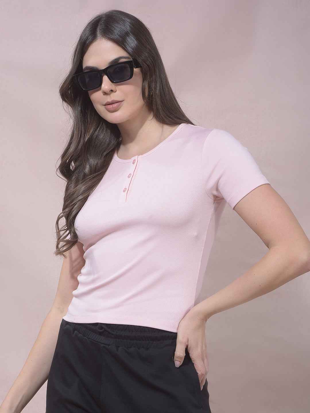 Pink Modal Cropped T-Shirt