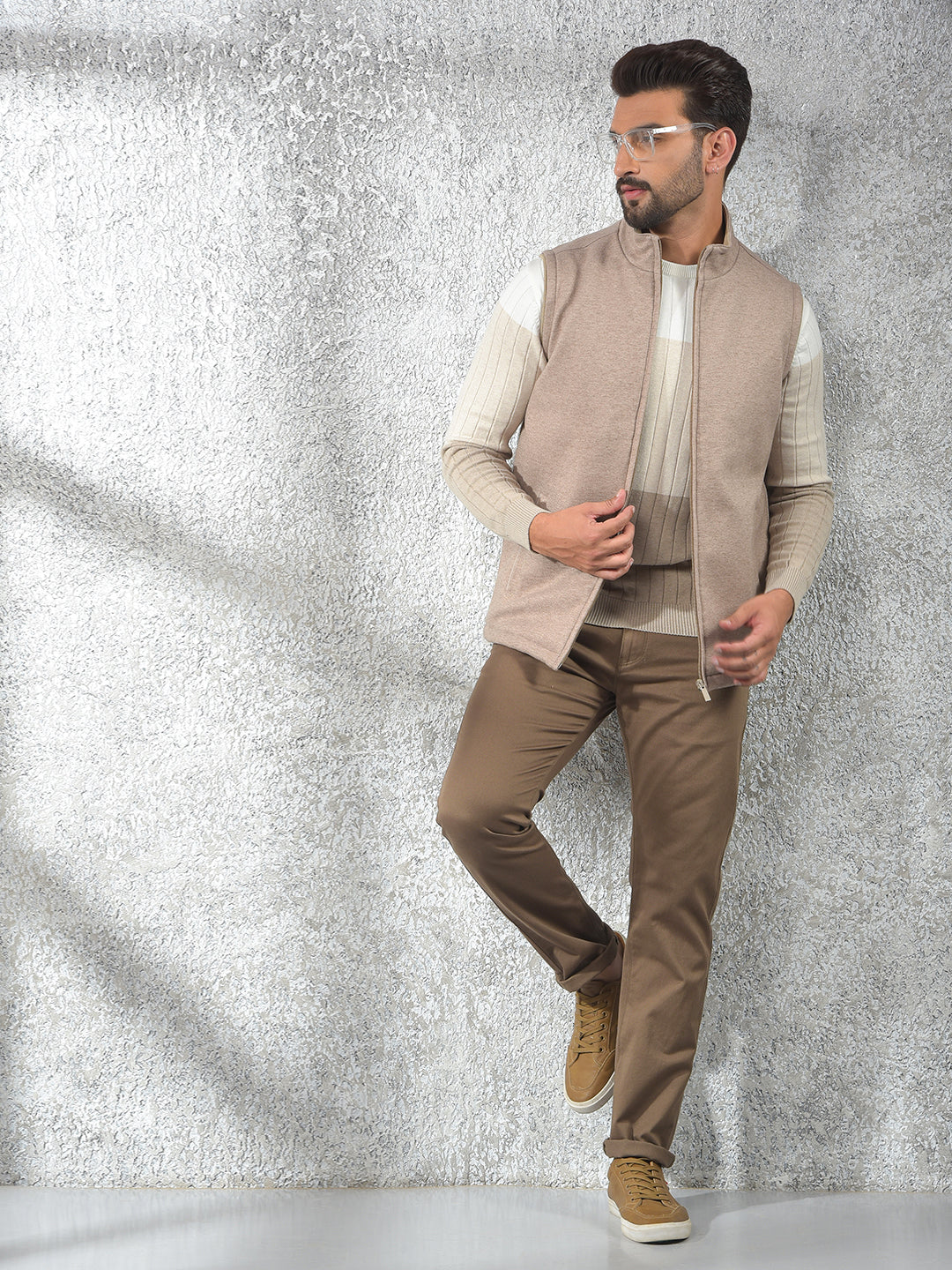 Beige Sleeveless Puffer Jacket