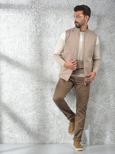 Beige Sleeveless Puffer Jacket