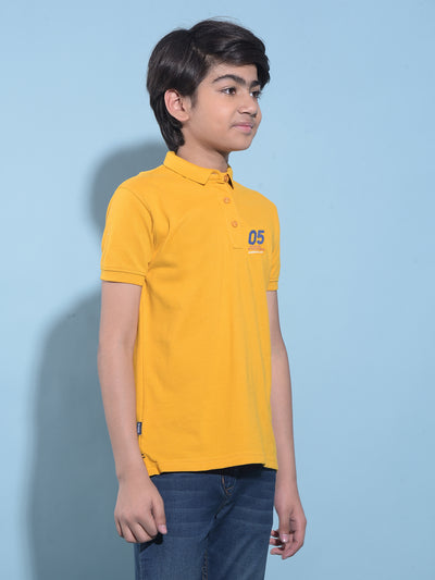 Mustard Typographic Printed Cotton Polo T-Shirt-Boys T-Shirts-Crimsoune Club