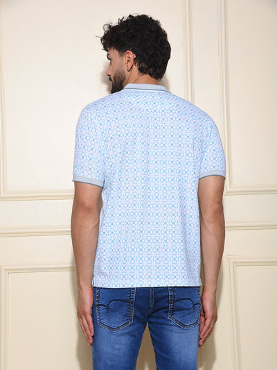 Blue Printed Polo-Neck T-Shirt