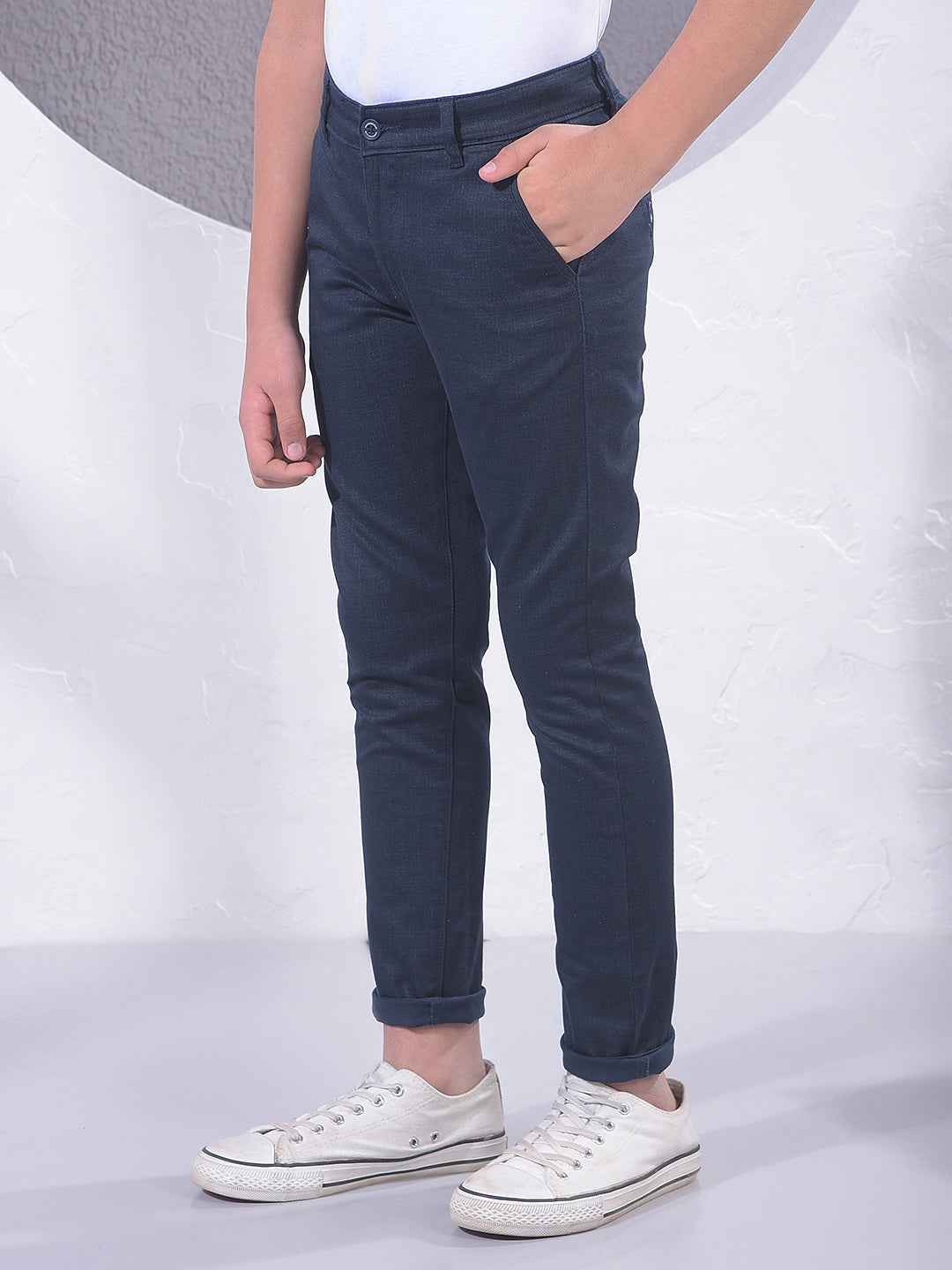 Navy Blue Textured Trousers