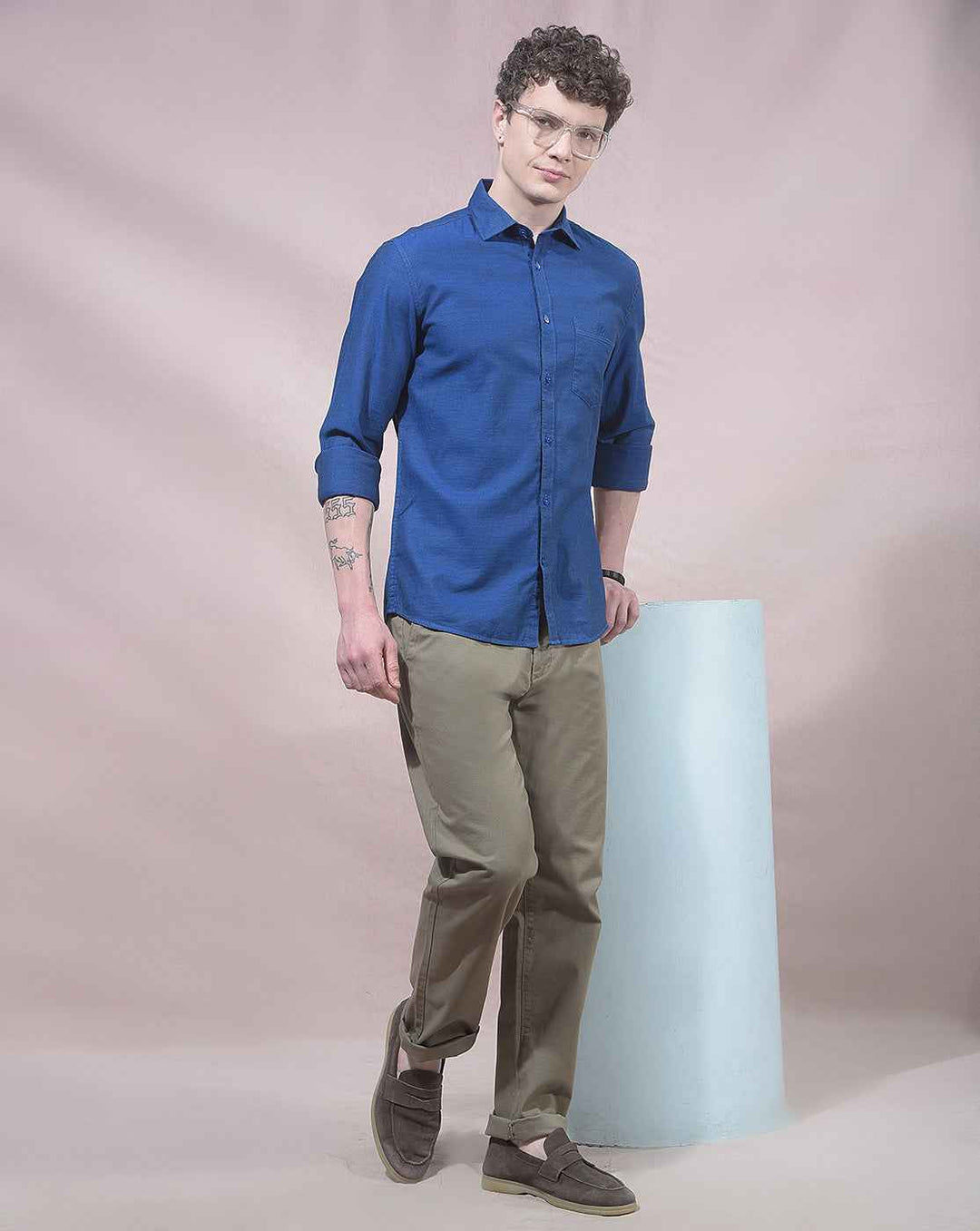 Khaki Straight Leg Casual Trousers