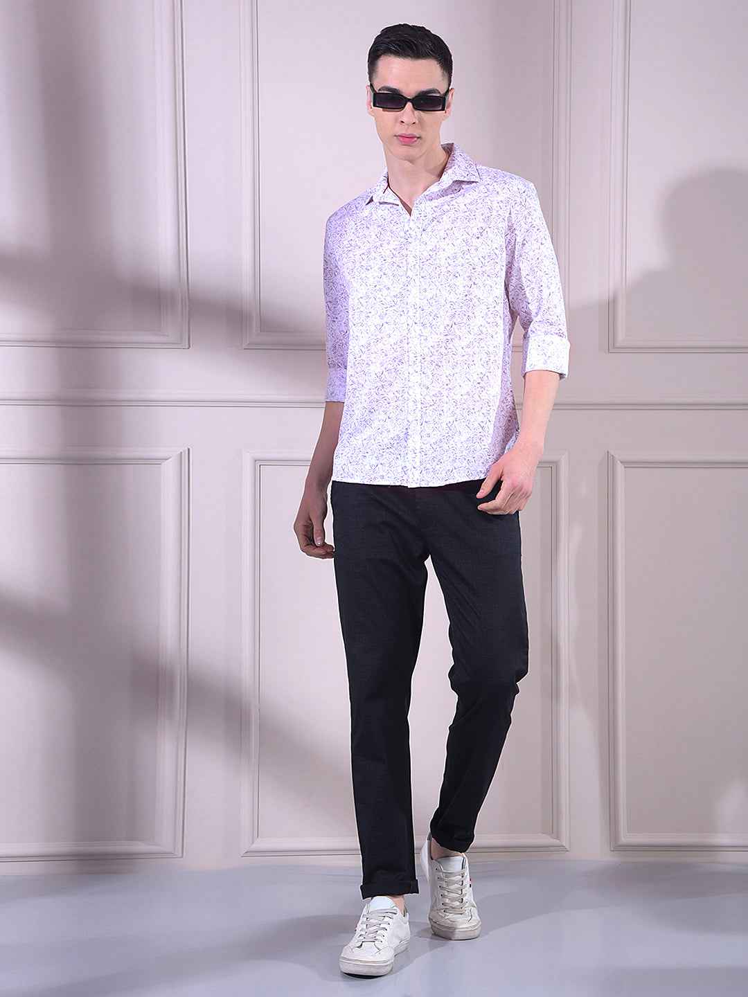 Pink Linen Floral Print Shirt