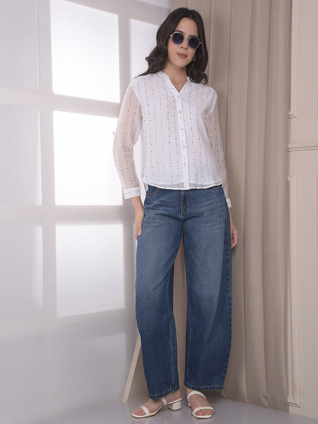 Blue 100% Cotton Barrel Fit Jeans
