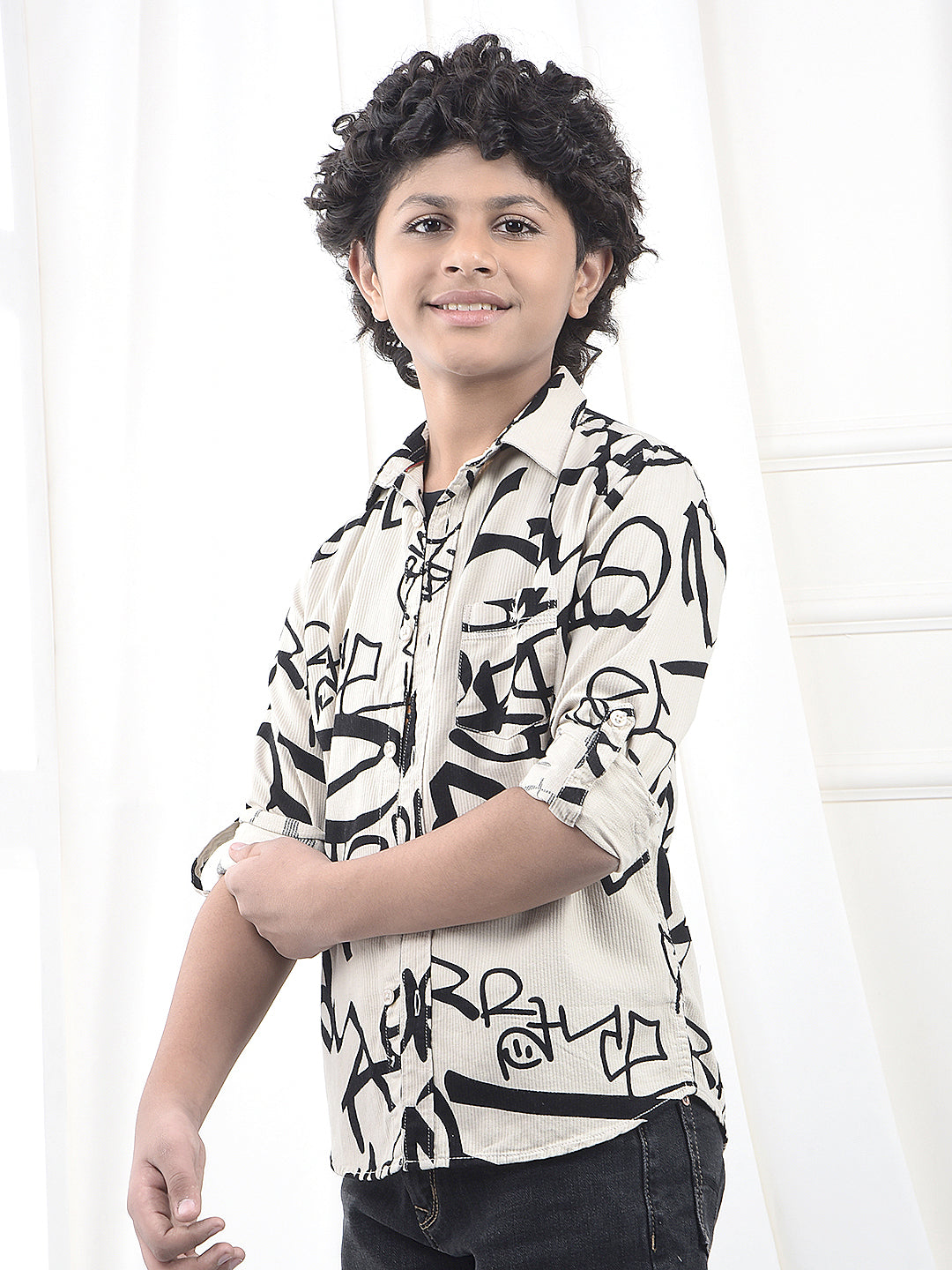 Beige Typographic Print 100% Cotton Knitted Shirt & T-Shirt Set