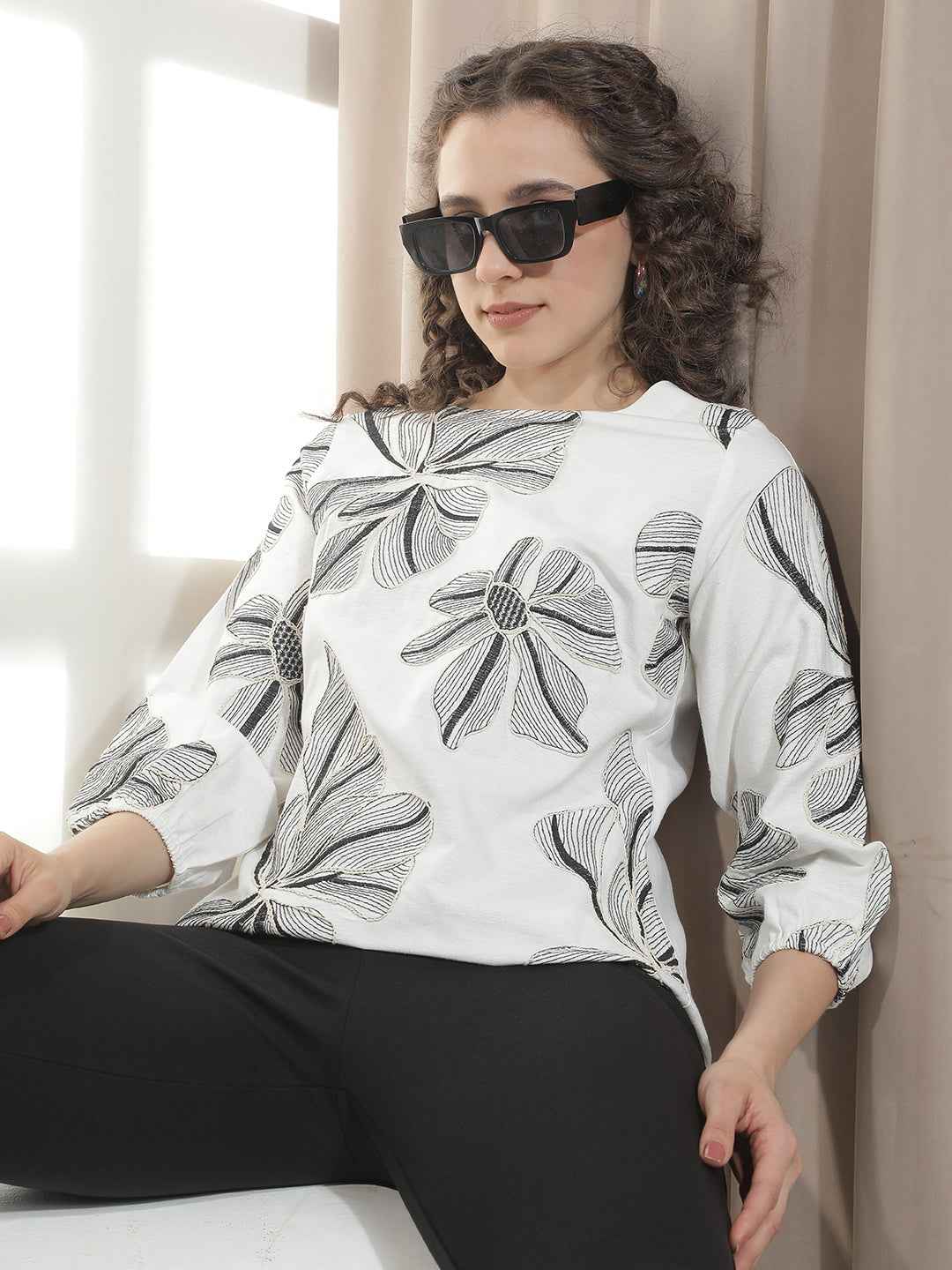 Chic White Minimalist Floral Top