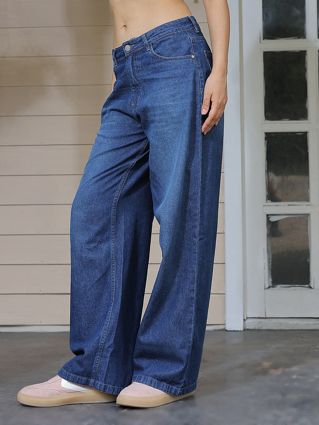 Blue 100% Cotton Wide Leg Jeans