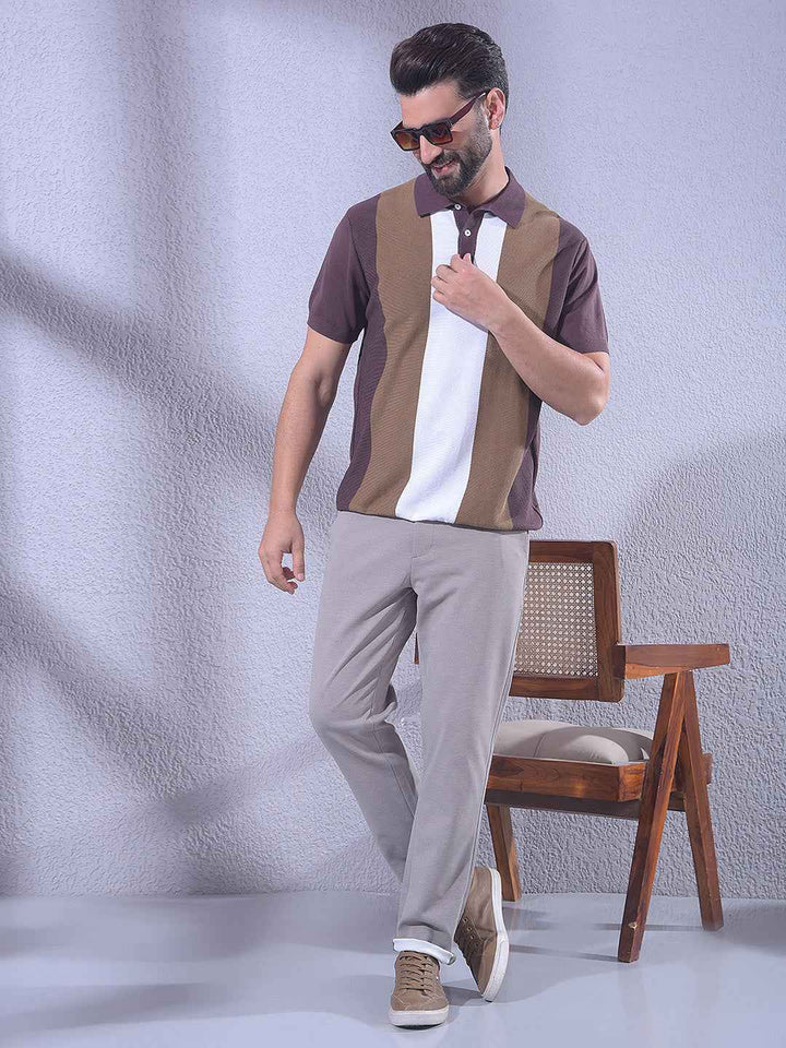 Brown Colorblocked 100% Cotton T-Shirt