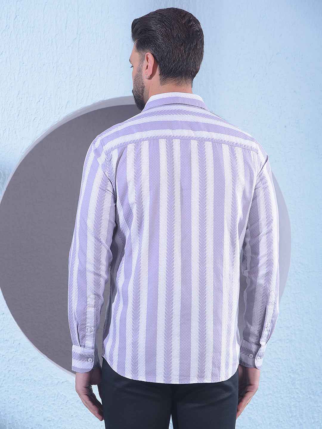 Purple 100% Cotton Vertical Stripes Shirt