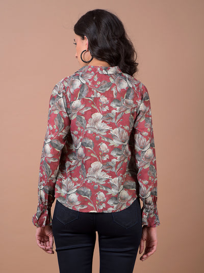 Maroon Floral Print Modal Shirt