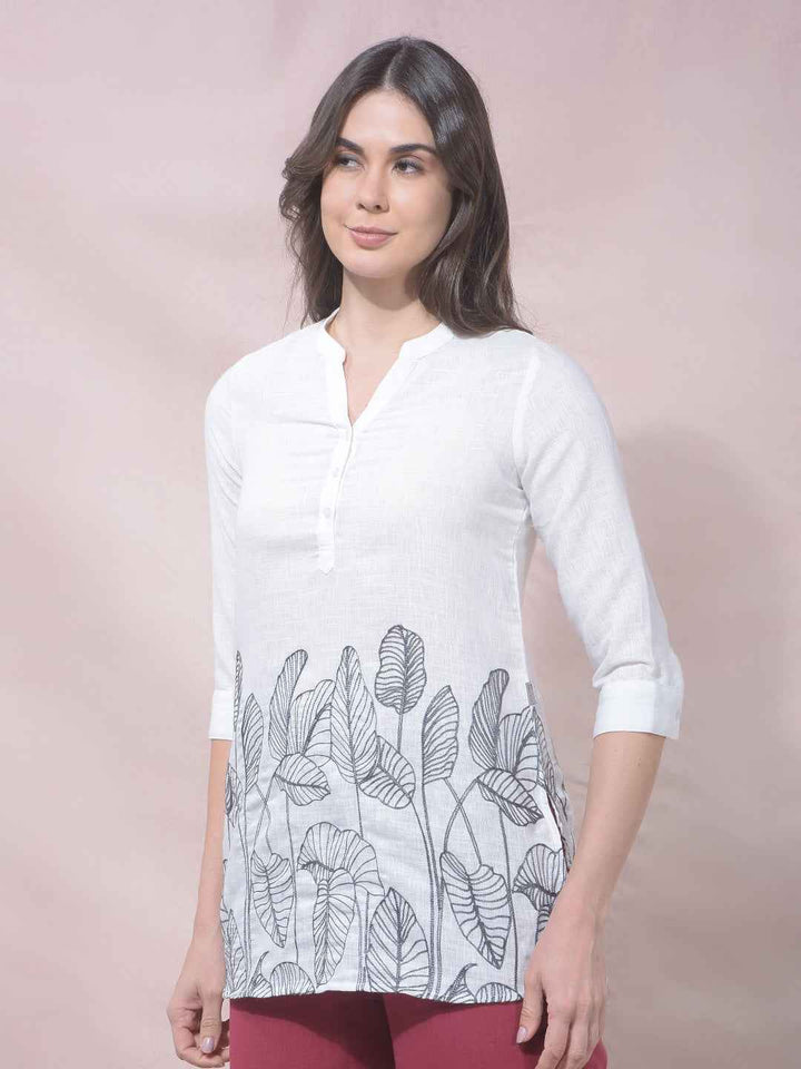 White Botanical Embroidered V-Neck Top