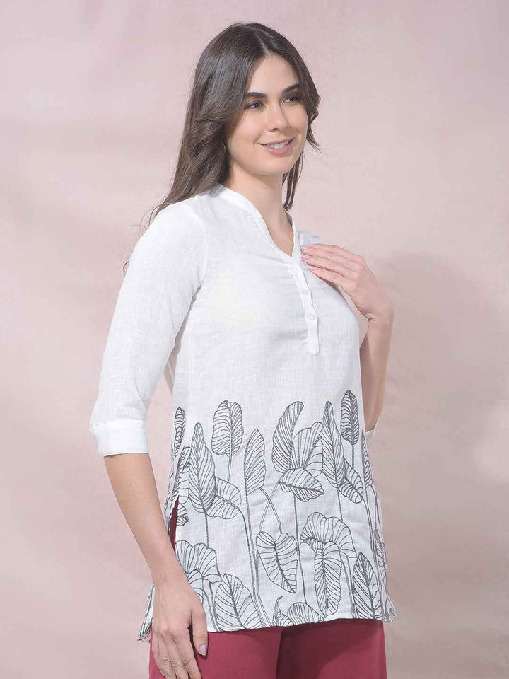 White Botanical Embroidered V-Neck Top