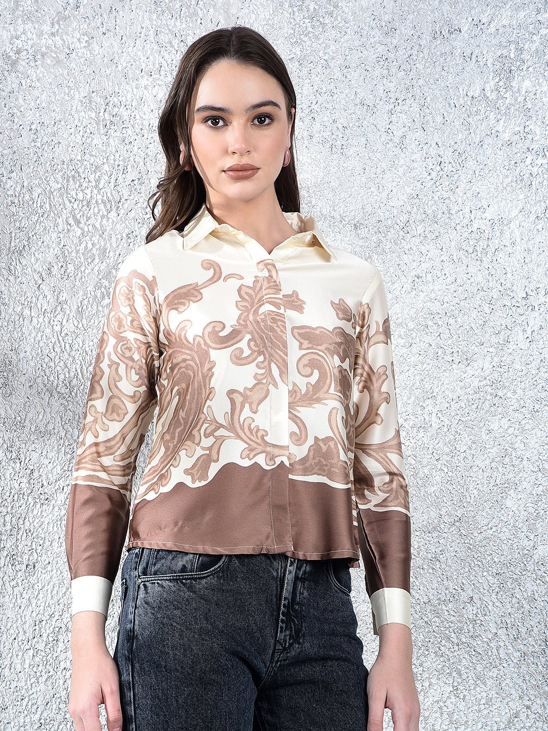 Brown Floral Print Shirt