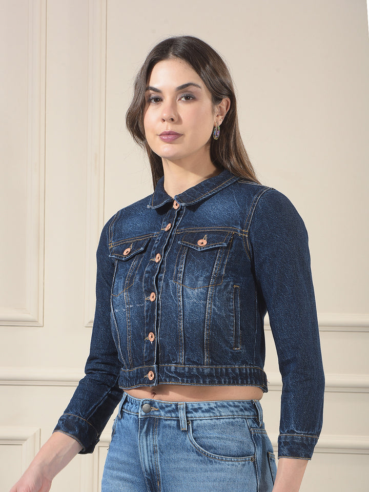 Blue 100% cotton Crop Denim Jacket