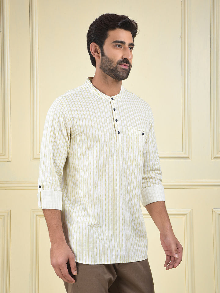 Olive Vertical Stripes Knitted Kurta