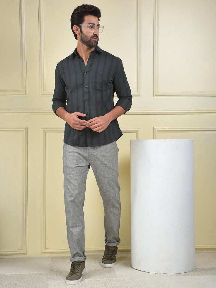 Green Vertical Stripes 100% Cotton Shirt