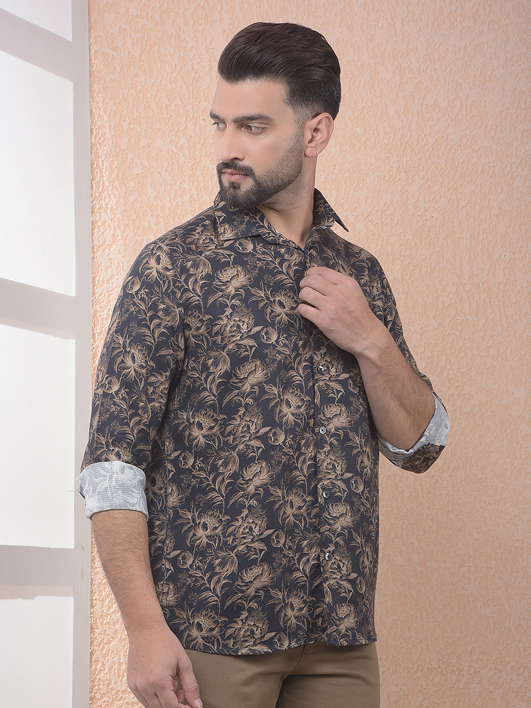 Brown Floral Print Shirt