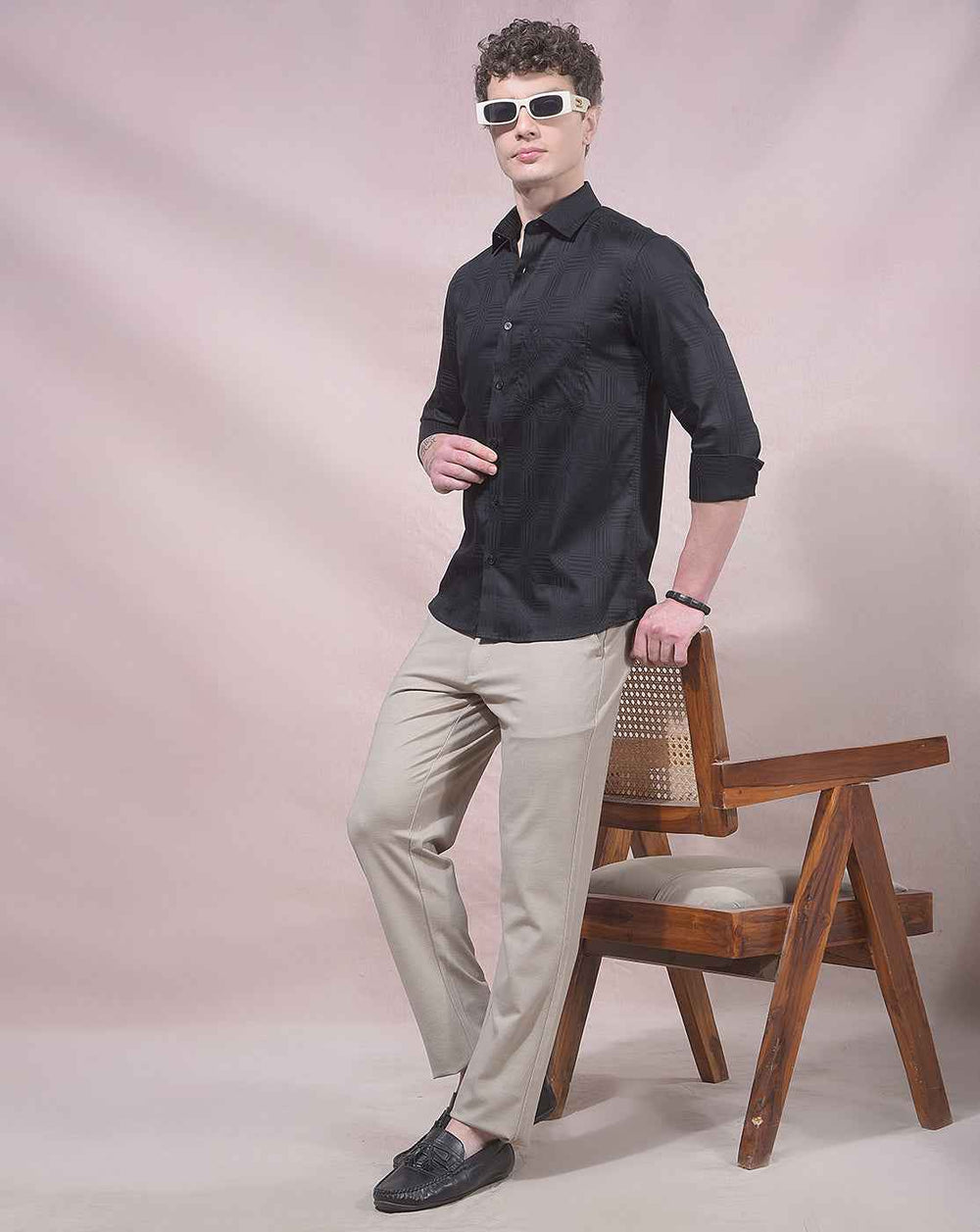 Black Jacquard 100% Cotton Shirt