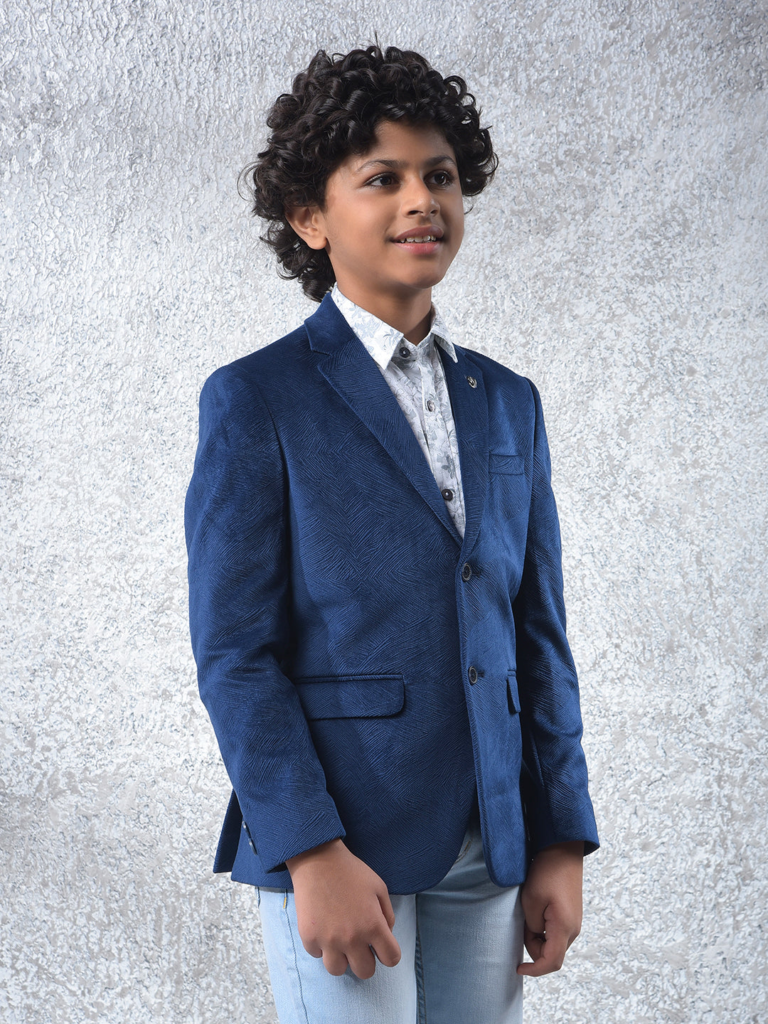 Blue Jacquard Single Breasted Blazer