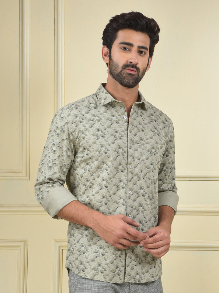 Bold Edge Olive Floral Print Shirt