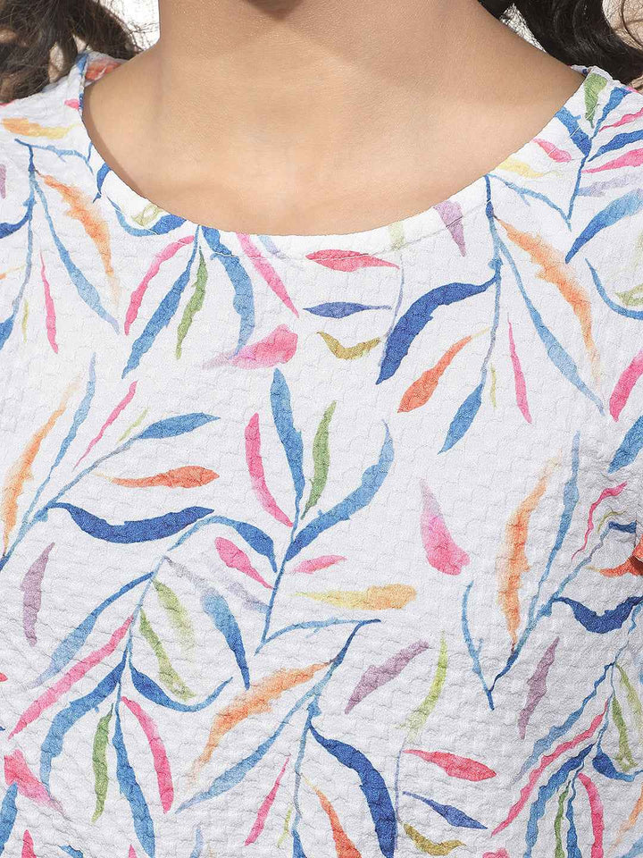 Multi-Color Botanical Print Cropped Top