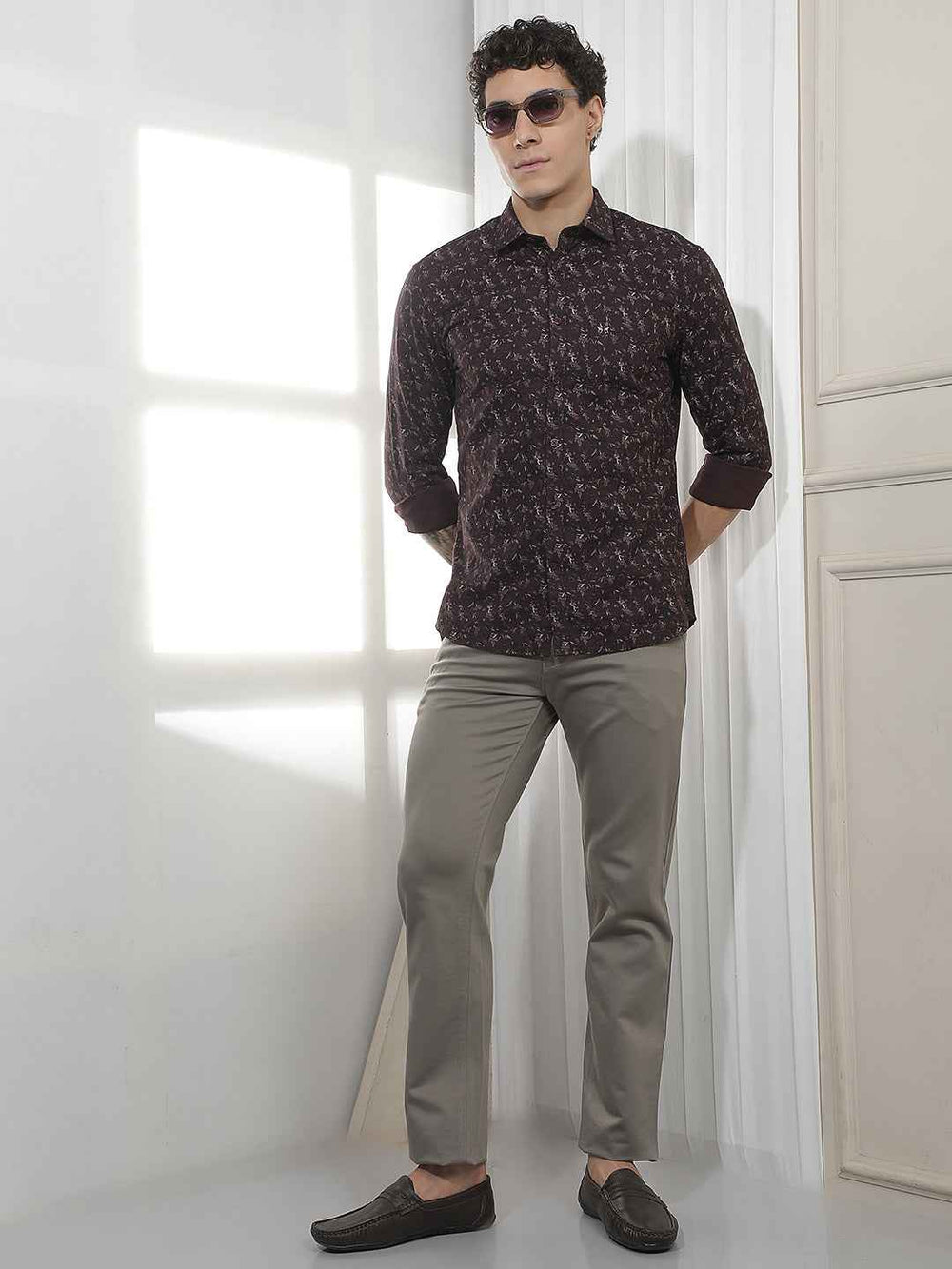 wine Floral Print Shirt