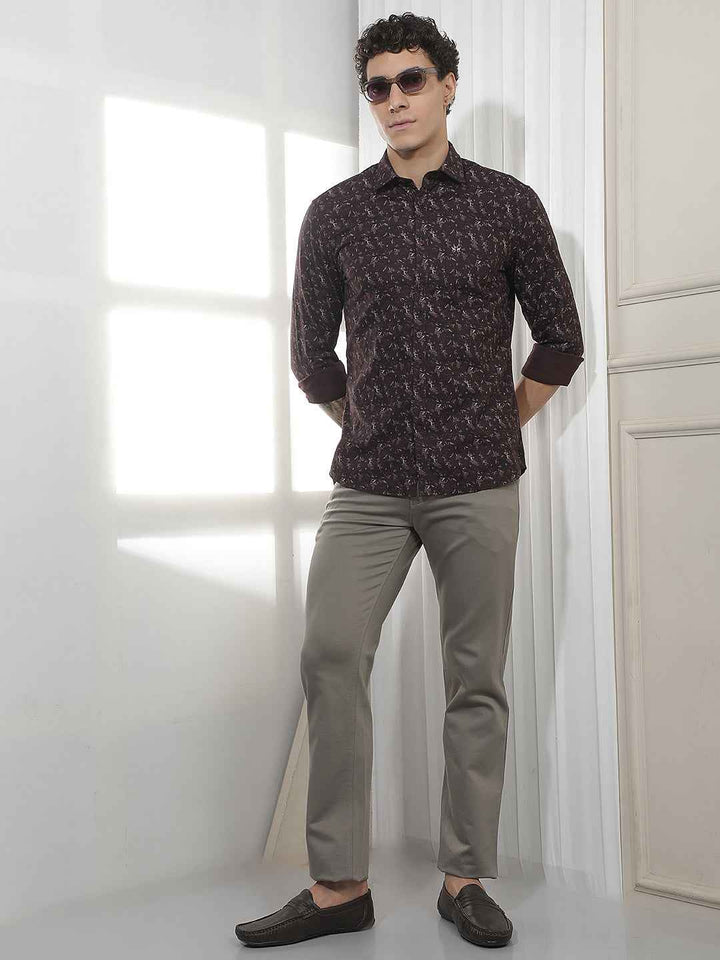wine Floral Print Shirt