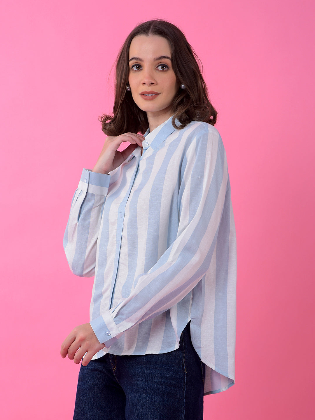 Blue Vertical Stripes Linen Shirt