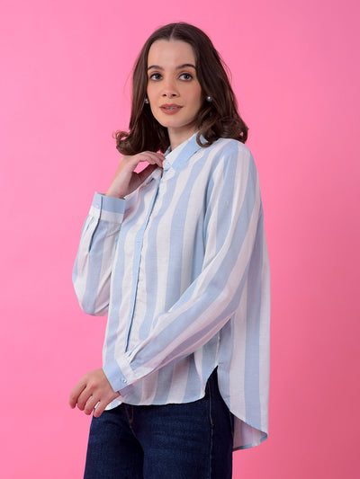 Blue Vertical Stripes Linen Shirt